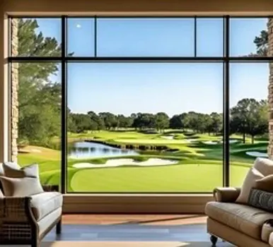 Large picture window with a clear view of a golf course